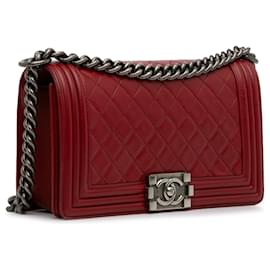 Chanel-Bolso mediano con solapa para niño Chanel rojo de piel de cordero-Roja