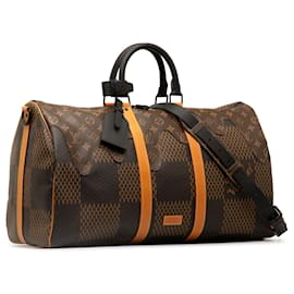 Louis Vuitton-Louis Vuitton Bandouliere Keepall con monograma marrón x Nigo Giant Damier Ebene 50-Castaño