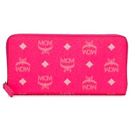 MCM Pink Visetos Zip Around Long Wallet Pink
