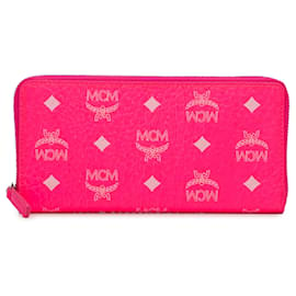 MCM-MCM Pink Visetos Langes Portemonnaie mit umlaufendem Reißverschluss-Pink