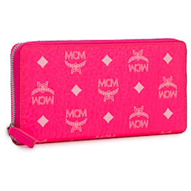 MCM-MCM Pink Visetos Zip Around Long Wallet-Pink