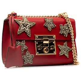 Gucci-Gucci Red Padlock Crystal Embellished Crossbody Bag-Red