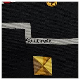 Hermès-Hermès Black Les Cles Silk Scarf-Black