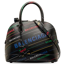 Balenciaga-Balenciaga Cartable noir à logo Ville S avec poignée supérieure-Noir