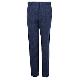 Burberry-Burberry Slim Fit Tweed Pleat Front Trousers in Navy Blue Wool-Blue