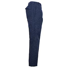 Burberry-Pantalones de corte slim de tweed con pliegues en la parte delantera en lana azul marino de Burberry-Azul