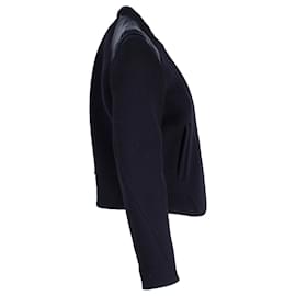 Maje-Maje Asymmetric Zip Leather-Trimmed Jacket in Black Wool-Black