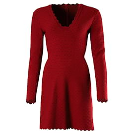 Alaïa-Alaïa Knitted Long Sleeve Dress in Red Wool-Red
