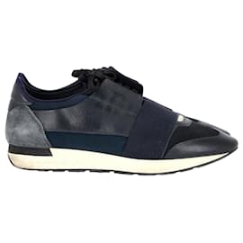 Balenciaga-Balenciaga Race Runner Sneakers in Navy Blue Leather and Mesh-Navy blue