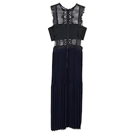 Self portrait-Self-Portrait Sleeveless Pleated Lace Dress in Navy Blue Polyester-Navy blue