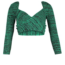 Self portrait-Self-Portrait Crossover Ribbed Cropped Top in Green Viscose-Green