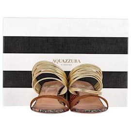 Aquazzura-Aquazzura Rendez Vous Snake-Print Slide Sandals in Animal Print Leather-Other