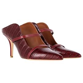 Autre Marque-Malone Souliers Maureen Mules in Brown Croc Embossed Leather-Dark red