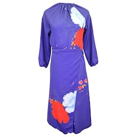 Vêtements-Vetements Floral-Print Midi Dress in Blue Polyamide-Blue