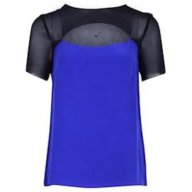 Sandro-Sandro Paris Two-Tone Cut-Out Top in Blue and Black Silk-Blue