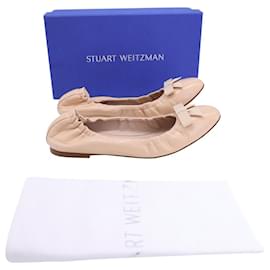 Stuart Weitzman-Stuart Weitzman Raven Bow Scrunch Ballet Flats in Beige Leather-Beige