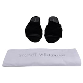 Stuart Weitzman-Stuart Weitzman Claquettes à talon bloc et nœud en daim noir-Noir