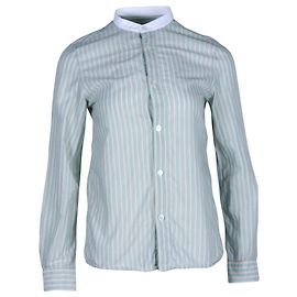 Apc UN.P.C. Camicia a righe collo alla coreana in cotone verde Verde