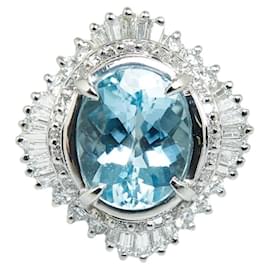 Autre Marque-Platinum Diamond & Aquamarine Ring-Other