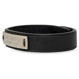 Louis Vuitton-Louis Vuitton Leather Logo Plate Bangle Leather Bangle M6512 in Good condition-Other