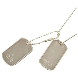 Gucci-Collier pendentif Dog Tag doublé d'argent Gucci Collier en métal en bon état-Autre