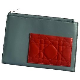 Dior Leather Clutch Red and Light Blue Red Light blue