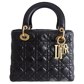 Christian Dior-Damenhandtasche Lady Dior schwarz-Schwarz