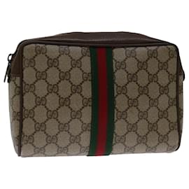 Gucci-GUCCI GG Supreme Web Sherry Line Clutch Bag PVC Beige 63 01 012 Auth yk11294-Beige