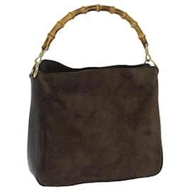 Gucci-GUCCI Bamboo Hand Bag Suede Brown 001 1705 1638 auth 68059-Brown