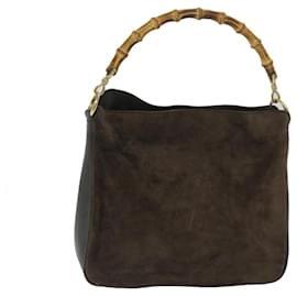 Gucci-GUCCI Bamboo Hand Bag Suede Brown 001 1705 1638 auth 68059-Brown