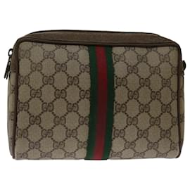 Gucci-GUCCI GG Supreme Web Sherry Line Clutch Bag Beige Red 89 01 012 Auth ar11520-Red,Beige