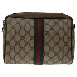 Gucci-GUCCI GG Supreme Web Sherry Line Clutch Bag Beige Rot 89 01 012 Auth ar11520-Rot,Beige