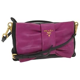 Prada-PRADA Ribbon Shoulder Bag Leather Pink Black Auth 69105-Black,Pink
