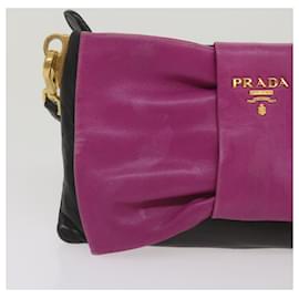 Prada-PRADA Ribbon Shoulder Bag Leather Pink Black Auth 69105-Black,Pink