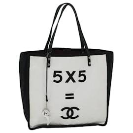 Chanel-CHANEL Tote Bag Canvas White Black A92884 CC Auth 69104A-Black,White