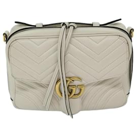Gucci-GUCCI GG Mormant Sherry Line Shoulder Bag Leather White 498100 Auth bs12555-White
