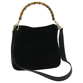 Gucci-GUCCI Bamboo Hand Bag Suede 2way Black 001 1014 1638 auth 68060-Black