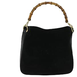 Gucci-GUCCI Bamboo Hand Bag Suede 2way Black 001 1014 1638 auth 68060-Black