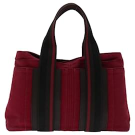 Hermès-Bolsa tote HERMES Toroca Horizont em lona vermelha Auth bs12548-Vermelho