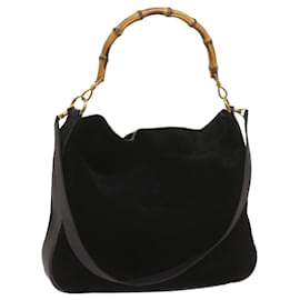 Gucci-GUCCI Bamboo Hand Bag Suede 2way Black 001 1577 2615 Auth bs12358-Black