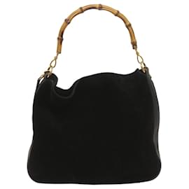 Gucci-GUCCI Bamboo Hand Bag Suede 2way Black 001 1577 2615 Auth bs12358-Black