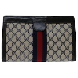 Gucci-GUCCI GG Supreme Sherry Line Clutch Bag PVC Navy Red 010 378 Auth th4695-Red,Navy blue