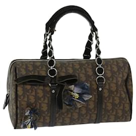 Christian Dior-Christian Dior Trotter Canvas Chain Hand Bag PVC Brown Auth am5959-Brown