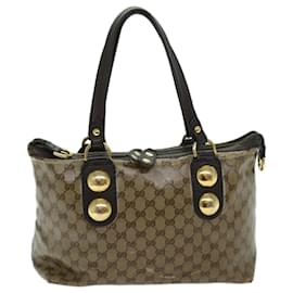 Gucci-GUCCI GG Canvas Tote Bag Coated Canvas Beige Brown Auth 68867-Brown,Beige