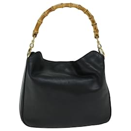 Gucci-GUCCI Bamboo Hand Bag Leather 2way Black 001 2113 1638 auth 68083-Black