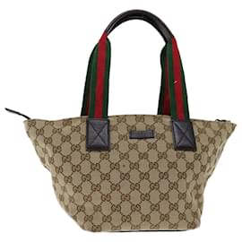 Gucci-GUCCI GG Canvas Web Sherry Line Tote Bag Beige Red Green 131228 Auth ki4254-Red,Beige,Green