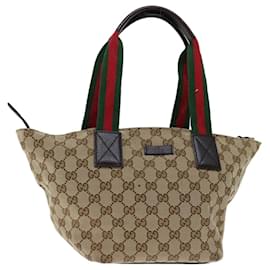 Gucci-GUCCI GG Canvas Web Sherry Line Tote Bag Beige Red Green 131228 Auth ki4254-Red,Beige,Green
