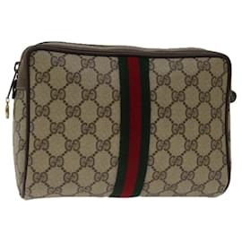 Gucci-GUCCI GG Supreme Web Sherry Line Clutch Bag Beige Red 56 01 012 Auth th4692-Red,Beige