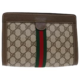 Gucci-GUCCI GG Supreme Web Sherry Line Clutch Bag Beige Red 89 01 001 Auth ep3643-Red,Beige