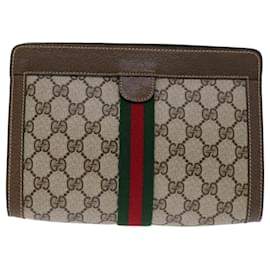 Gucci-GUCCI GG Supreme Web Sherry Line Clutch Bag Beige Rot 89 01 001 Auth ep3643-Rot,Beige